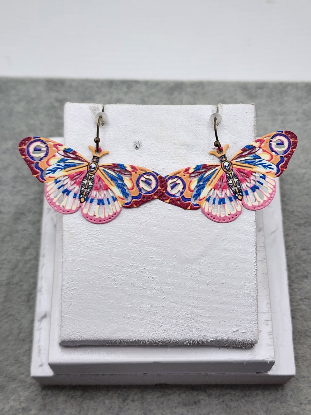 Butterfly Wing Dangle Earrings - Pink Multicolor Handmade